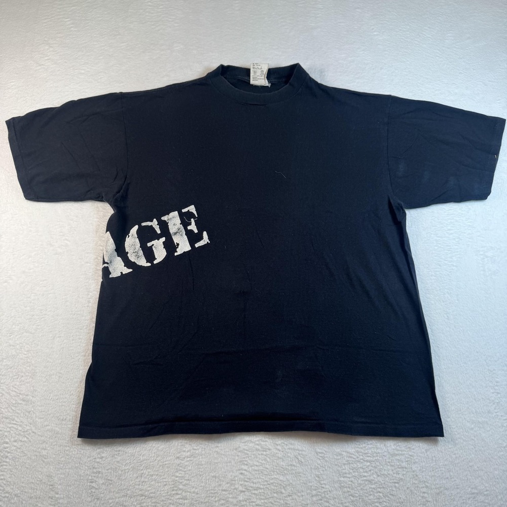 Damage Shirt Mens Large Black Wrap around Logo Graphic‎ Tee Made USA Streetwear